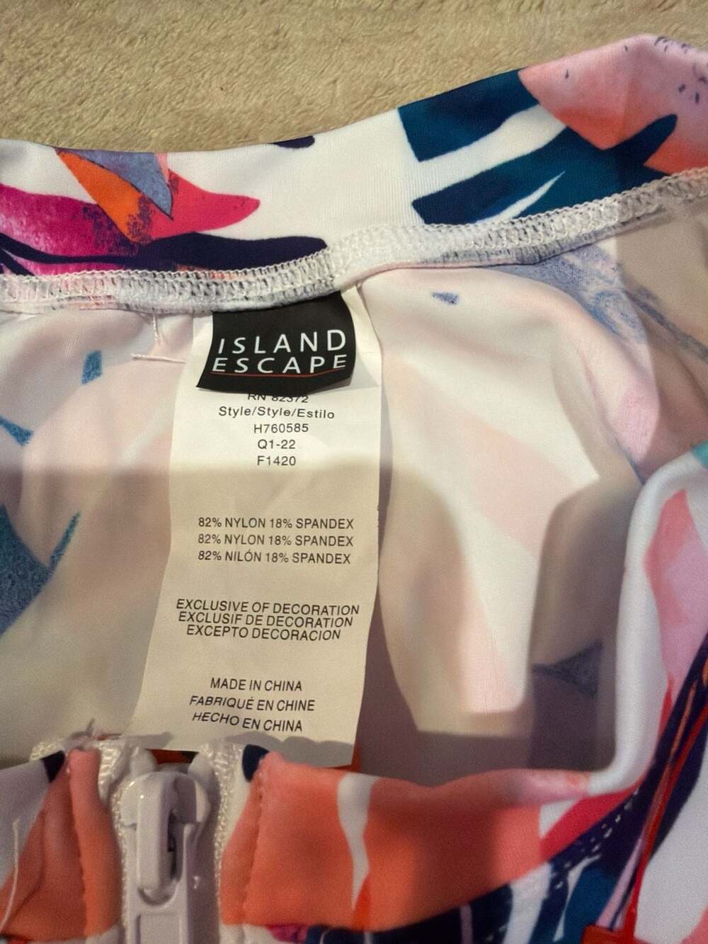 Island Escape Women's Tropical Print Half-Zip Long Sleeve Rashguard Swimsuit - Picture 3 of 5